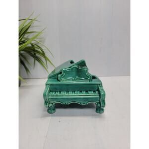 Vintage Baby Grand Piano Planter, Green Pottery
